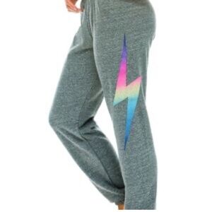 Aviator Nation Gray and Blue Lightning Bolt Sweatpants